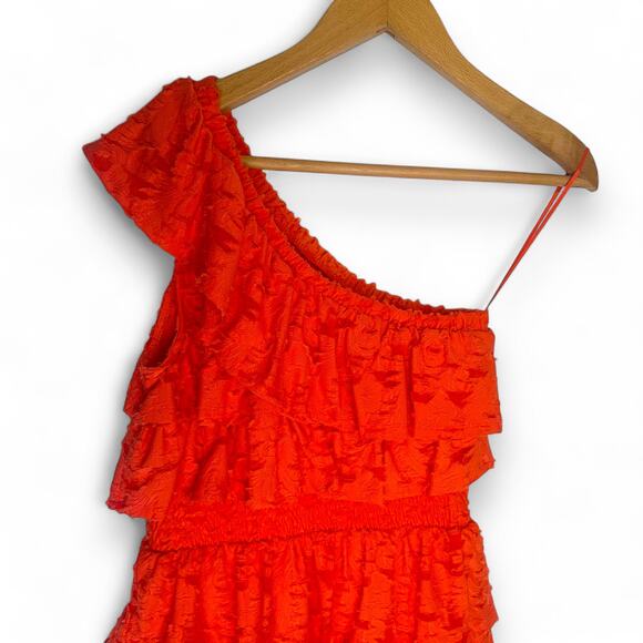 Lauren Conrad NWT Tiered One Shoulder Dress Size XS Orange Ruffle Cocktail Dress - Picture 2 of 9